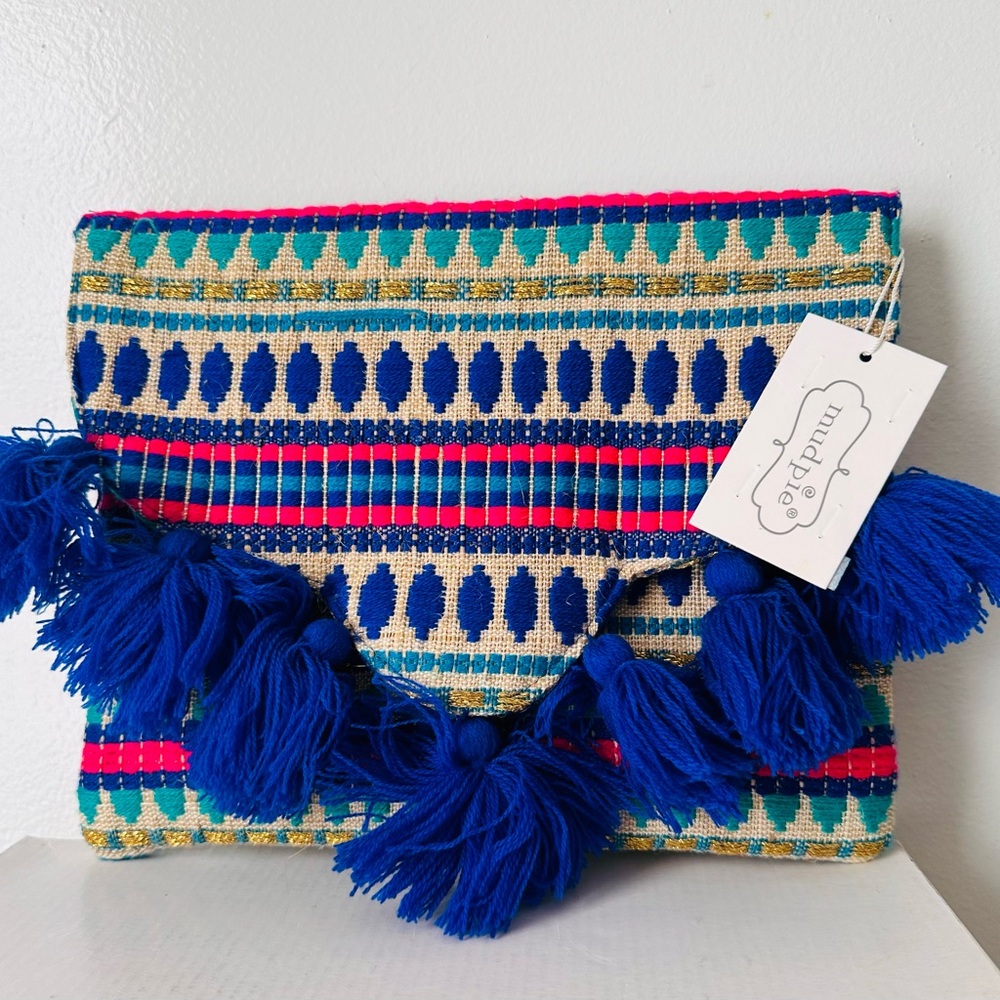 NWT Mudpie Multicolor Boho Tassel Clutch Purse Bag - Picture 1 of 5